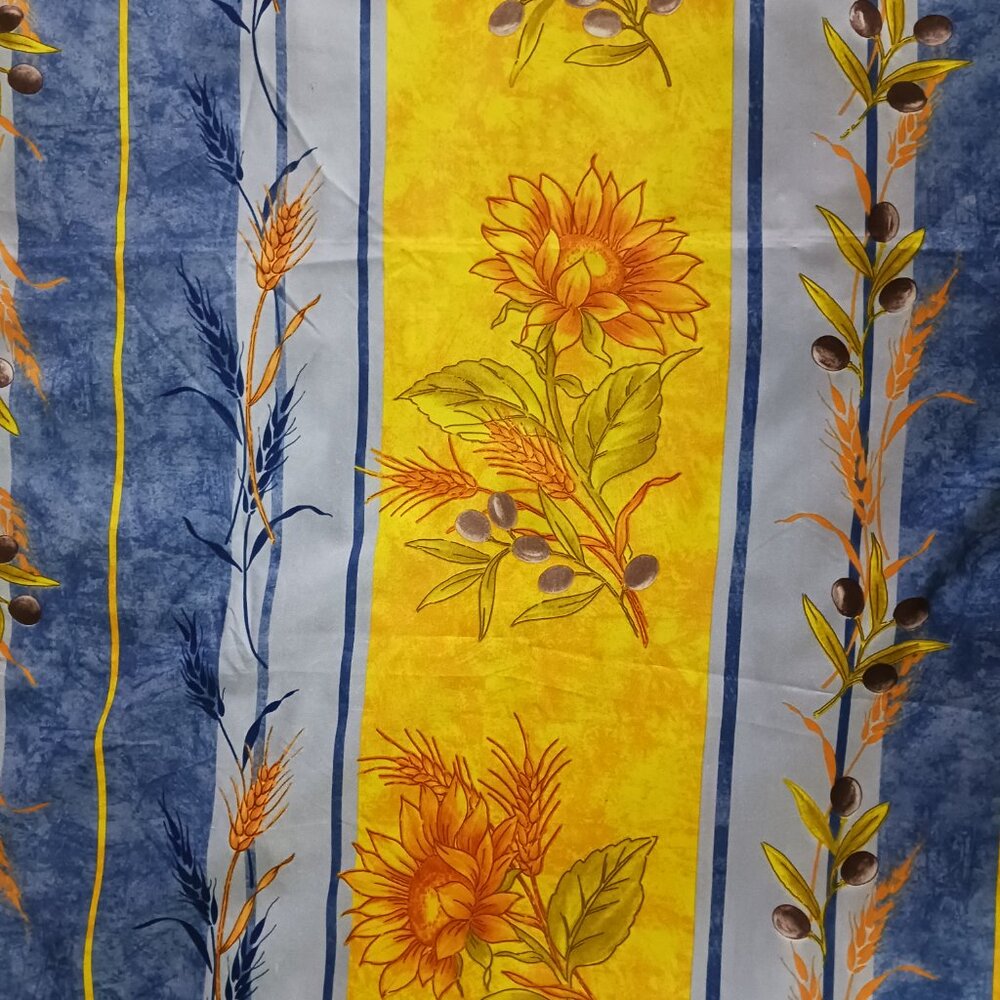 Table Cloth Scarf Panel 52" X 68" Scalloped Edge Sunflower Wheat Olives Spring